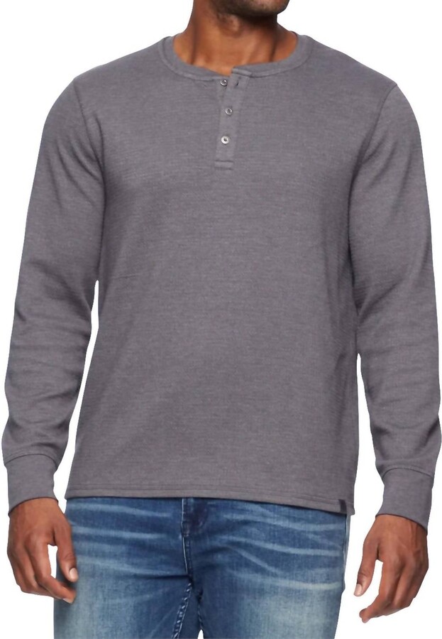 Flags & Anthem Chatsworth Waffle Henley Tee In Charcoal