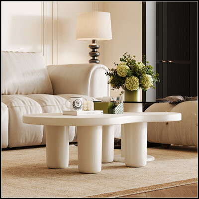 Wrought Studio Cream White Modern Nesting Coffee Tables Set of 2, 2 in 1 Irregular Design with Top for Living Room, Easy Assembly