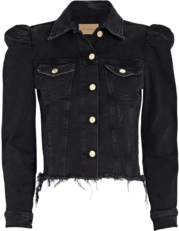 black denim jacket puff shoulders