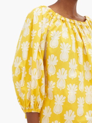 La DoubleJ Paloma Pineapple-print Off-shoulder Cotton Top - Pink Print