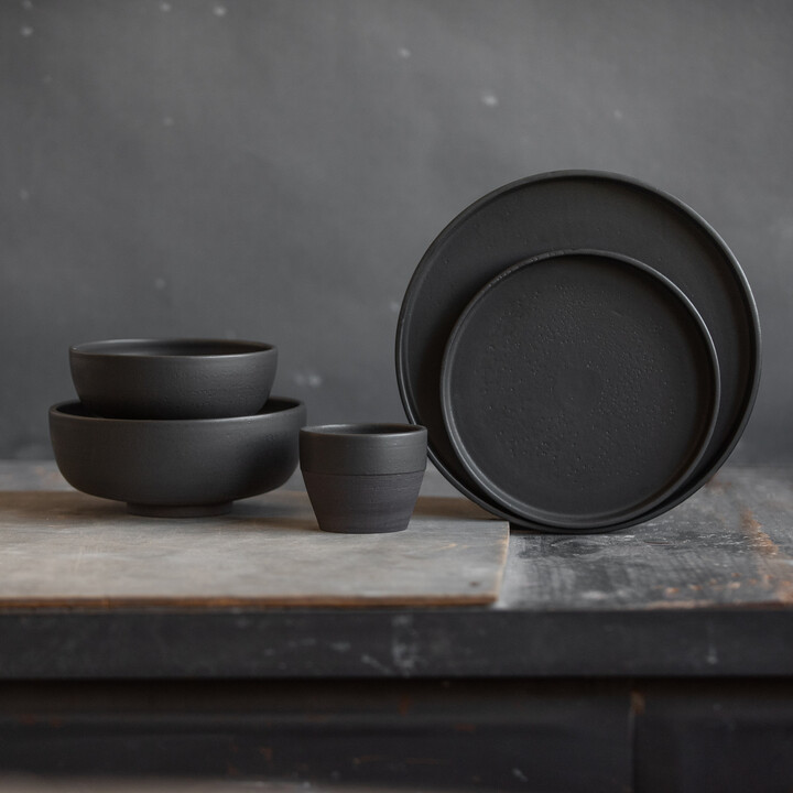 Dinner Set For 1, 2, 4, 6, 8, 10, 12 Persons | Dinnerware Matte Dining Set Flat Plates Salad Bowls Tableware Stoneware Ceramic Black