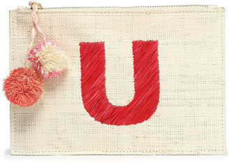Kayu Pompom-embellished Embroidered Straw Pouch