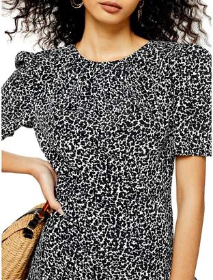 Topshop Animal-Print Slit Ruffle Midi Dress