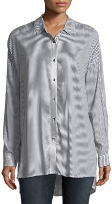 Splendid Button-Front Striped Oxford Tunic Shirt