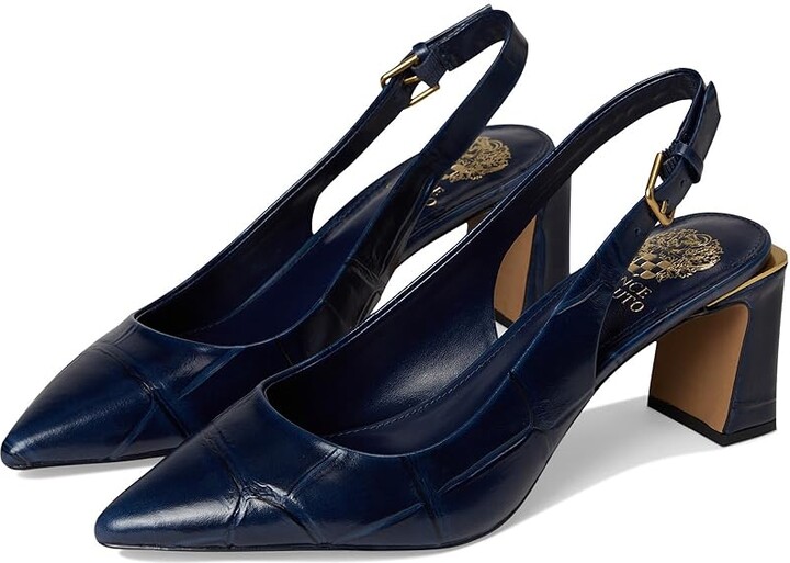 Vince Camuto Hamden Buckle Slingback Pump High Women's Heels Black : 6.5 M Leather