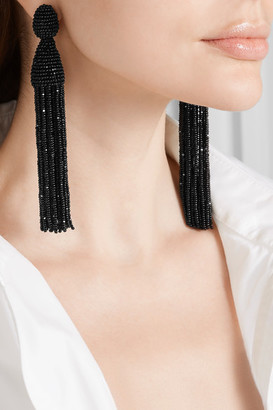 Oscar de la Renta Beaded Clip Earrings - Black