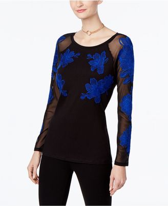 INC International Concepts Petite Embroidered Illusion Top, Only at Macy's