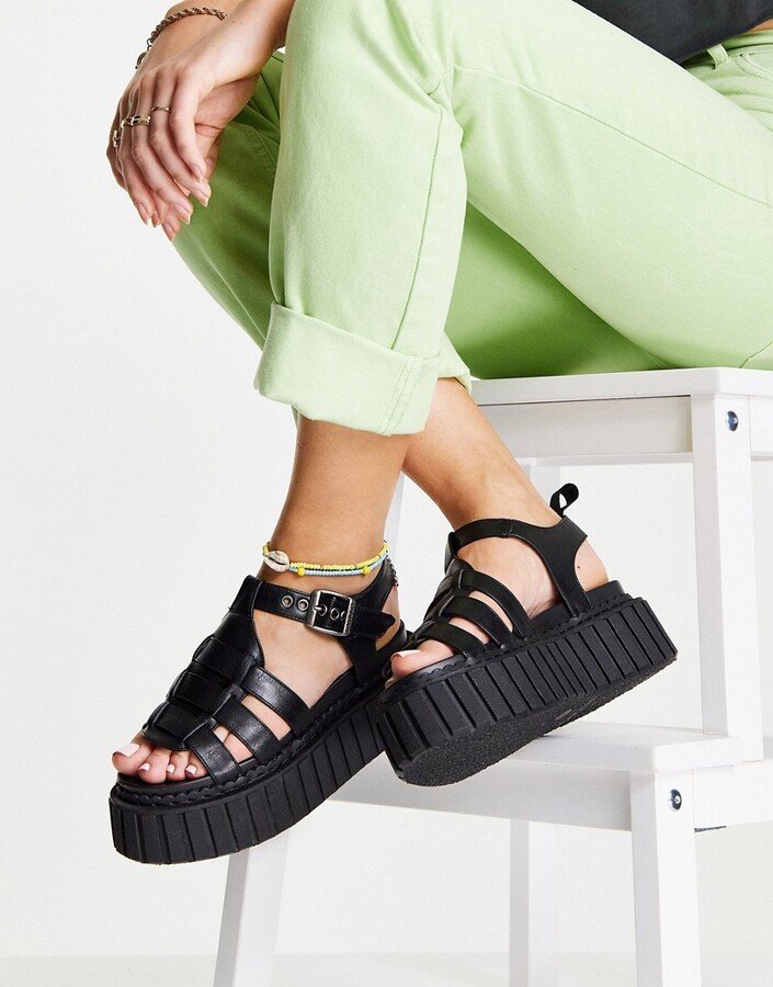 Lamoda chunky flatform sandals in black - ShopStyle