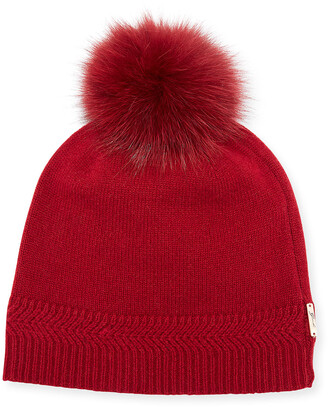 XIIX Women's Hat Wine Red Pink One Size Cuffed Knit Pom-Pom Beanie $24 719