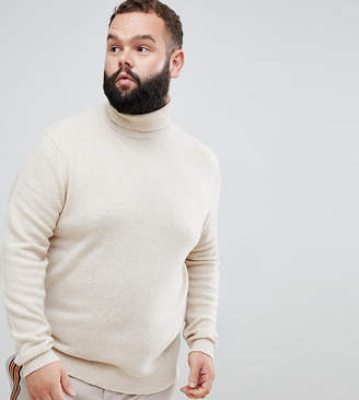 ASOS DESIGN Plus lambswool roll neck sweater in oatmeal