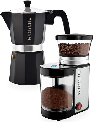 Grosche Milano Stone Stovetop Espresso Maker, 9 Cup Moka Pot & Electric Coffee Grinder Bundle - Blush Pink