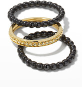 Thumbnail for your product : Lagos 18k Gold & Black Caviar Rings, Set of 3, Size 7