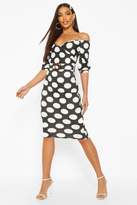 Thumbnail for your product : boohoo Large Polka Dot Off Shoulder Wrap Midi Dress