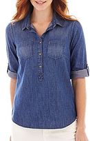 Thumbnail for your product : Liz Claiborne Elbow-Sleeve Denim Popover Shirt