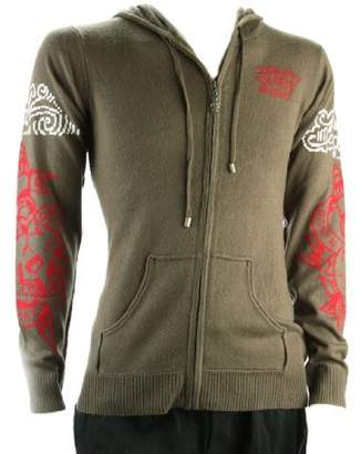 Ed Hardy Mens Tiger Zip Up Hoodie Sweater -Army