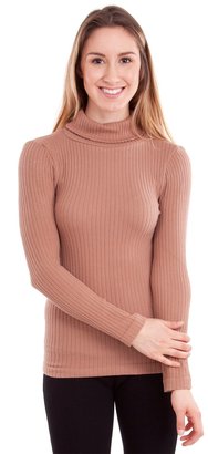 Clothes Effect Ladies Mocha Seamless Ribbed Long Sleeve Turtleneck Top