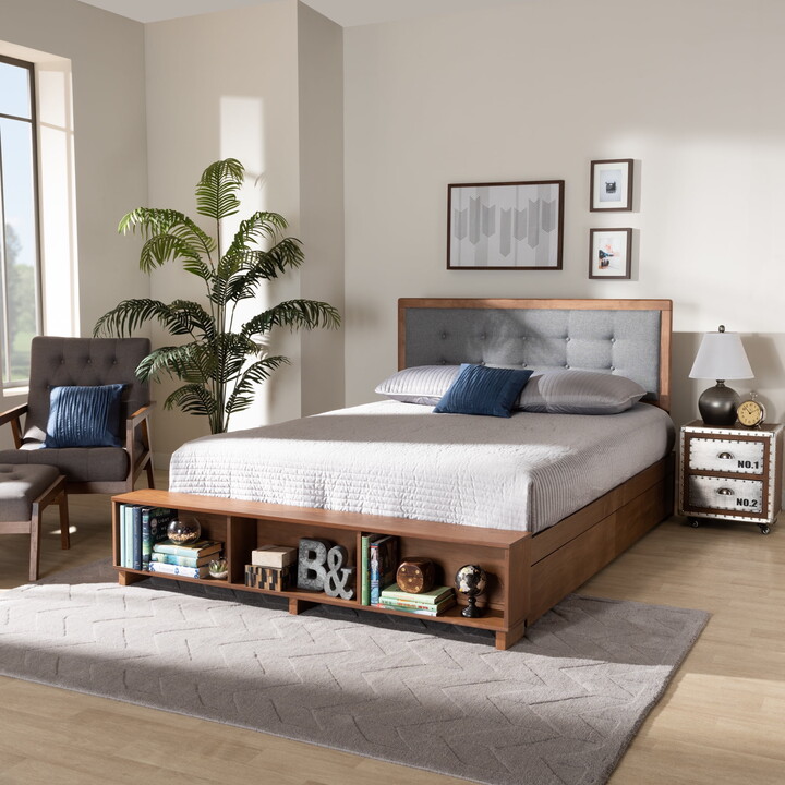 Baxton Studio Cosma Modern Transitional Ash Walnut Brown Finished Wood 4-Drawer Queen Size Platform Storage Bed