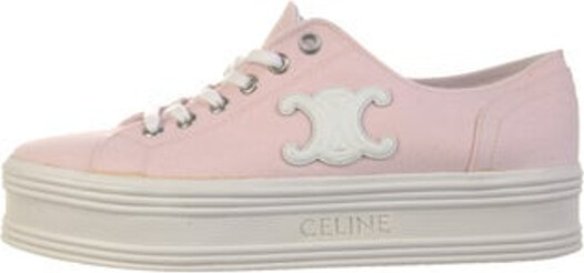Celine Canvas Low Top Sneakers Pink & White Rubber Trim Round-Toes Platform Lace-Up Closure at Uppers Includes Dust Bag Designer