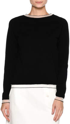 Tomas Maier Knit Pullover Sweater w/Sheer Rib Trim, Black