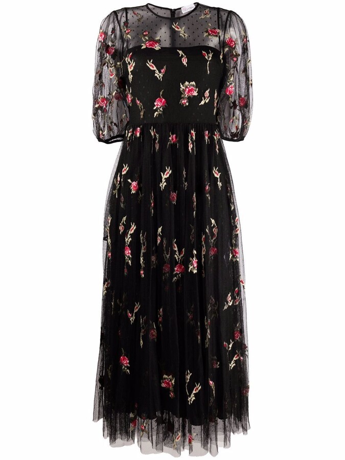 RED Valentino Embroidered Floral Tulle Dress - ShopStyle