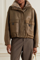 Thumbnail for your product : Brunello Cucinelli Bead-embellished Shearling-lined Leather Jacket - Brown