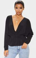 Thumbnail for your product : PrettyLittleThing Rose Slinky Plunge Frill Hem Top