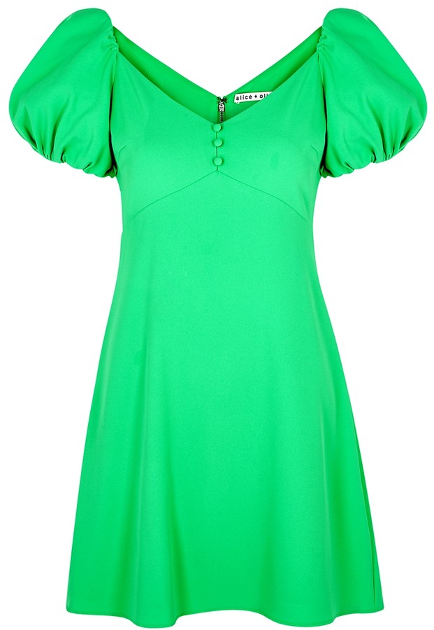 Alice Olivia Dana Green Puff Sleeve Mini Dress Shopstyle