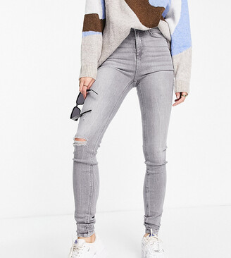Noisy May Tall Callie high waisted ripped knee skinny jeans in light gray -  ShopStyle