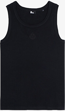 The Kooples Mens Black Washed Embroidered-Crest Crewneck Stretch-Cotton Tank Top S