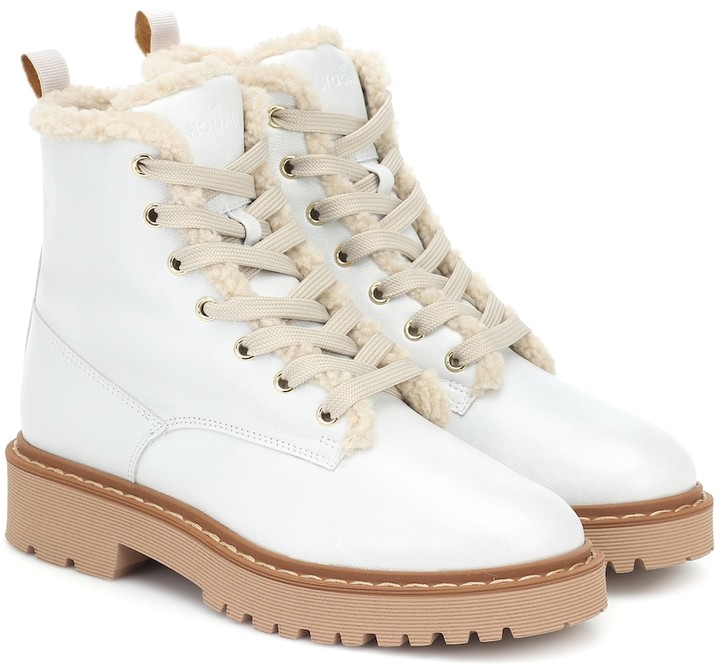 Hogan Leather combat boots - ShopStyle