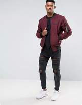 Thumbnail for your product : SikSilk Bomber Jacket In Burgundy Faux Suede