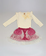 Thumbnail for your product : CRa ̈me Flower Top & Dusty Rose Ruffle Skirt - Toddler & Girls