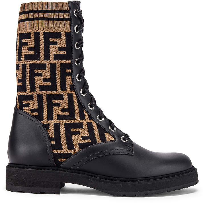 Fendi Logo Combat Boots in Black | FWRD - ShopStyle