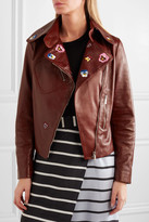 Thumbnail for your product : Christopher Kane Cropped Embroidered Leather Biker Jacket - Brick