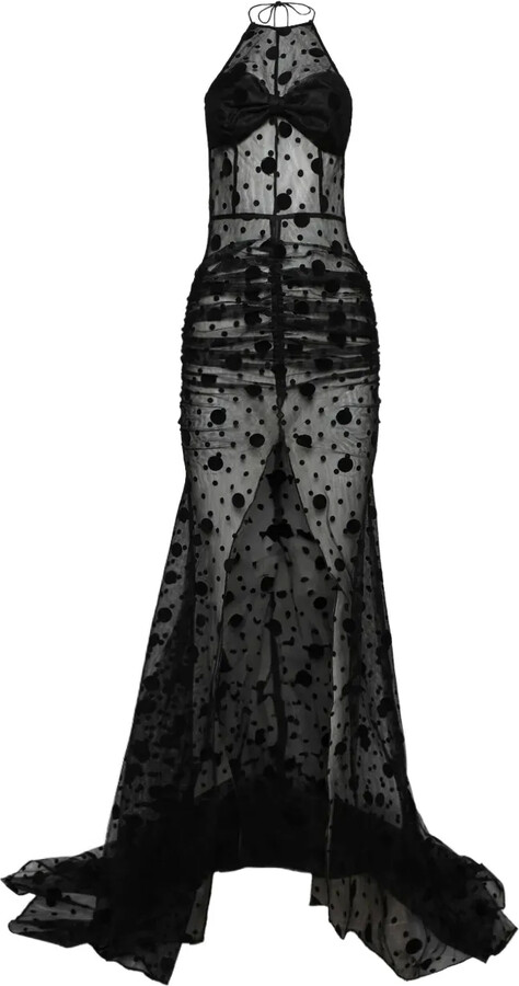 LaQuan Smith Halterneck Polka-Dot Gown
