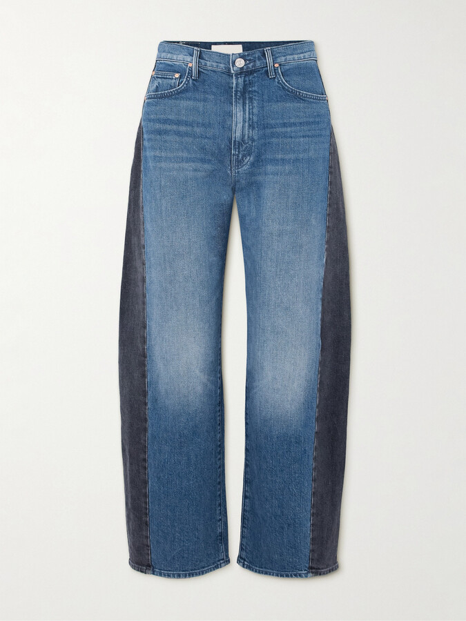 Mother The Half Pipe Flood Two-tone High-rise Barrel-leg Jeans - Blue