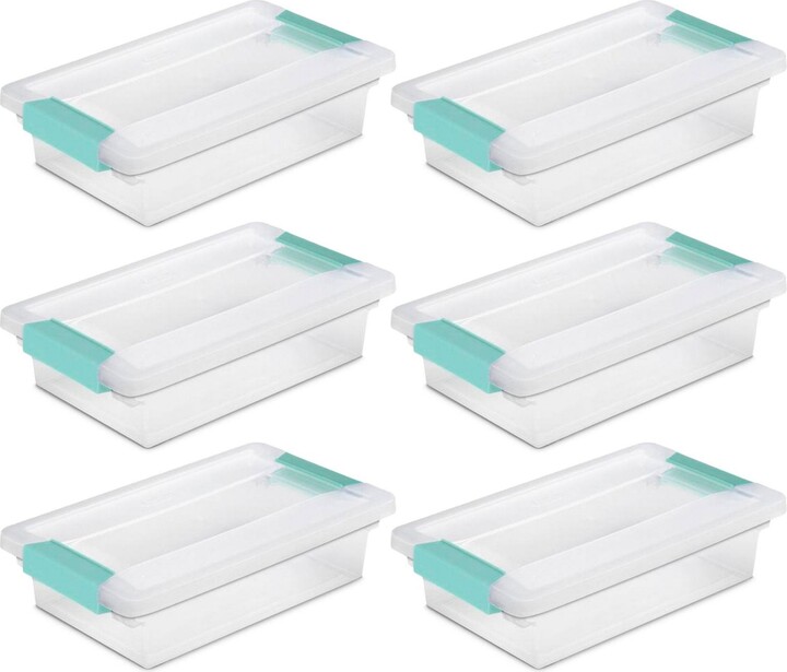 Sterilite Small Clip Box Clear Storage Tote Container with Latching Lid, 6 Pack