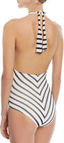 Thumbnail for your product : Fuzzi Plunging Striped One-Piece Swimsuit