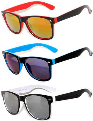 OWL 3 Pack Classic Retro Vintage Two -Tone Colorful Mirror Lens Sunglasses