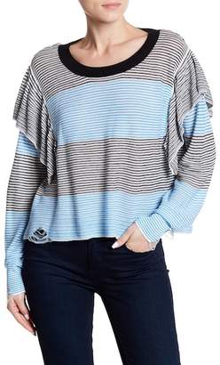 Wildfox Couture Aura Striped Ruffle Trim Knit Sweater