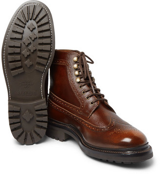 Grenson Sebastian Pebble-Grain Leather Longwing Brogue Boots