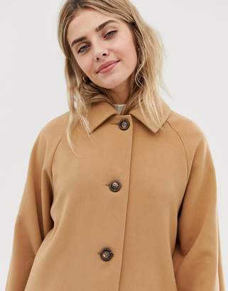 ASOS Design DESIGN crepe coat with buttons-Stone