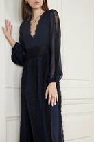 Thumbnail for your product : La Ligne Margaret Lace-trimmed Silk-georgette Maxi Dress - Navy