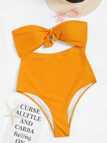 Thumbnail for your product : Shein Plus Cut-out Knot Front Bandeau One Piece Swimwear