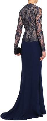 Reem Acra Paneled Metallic Lace And Silk-crepe Gown
