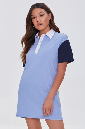 Forever 21 Women's Colorblock Polo Shirt Dress in Blue/White Medium