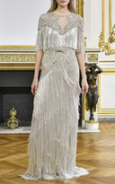 Thumbnail for your product : Monique Lhuillier Beaded Fringe Embroidered Gown