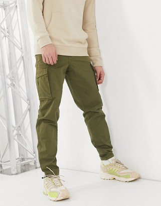 Selected cargo trouser with cuffed hem in khaki