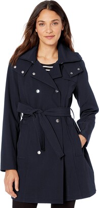 Vince Camuto Women's Stretchable Rain-Resistant Trench Coat with Removable Hood