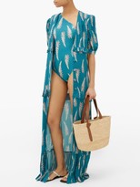 Thumbnail for your product : Adriana Degreas Asymmetric Aloe Vera-print Swimsuit - Blue Print